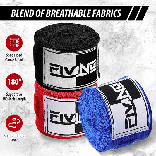 Fiving PRO Hand Wraps - 180" Elastic Boxing Hand Bandages with Thumb Loop & Wrist Support for MMA, Muay Thai, Kickboxing